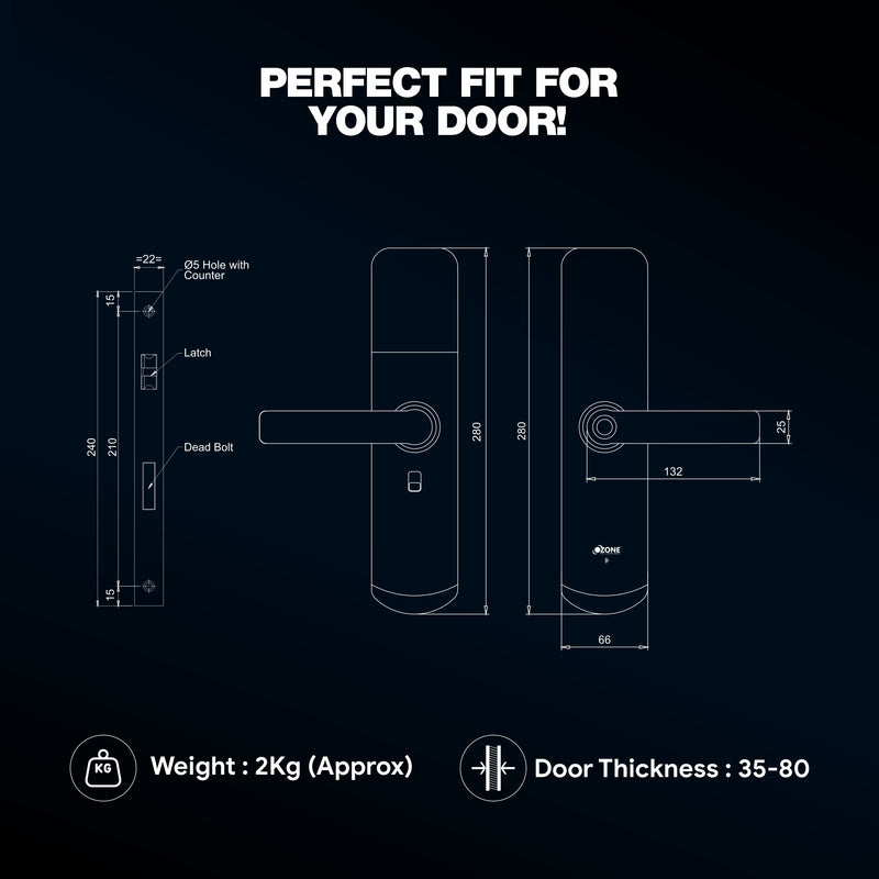 Ozone Morphy Eco Life BL Std Smart Door Lock with 5-way Access | For External Wooden & Metal Doors
