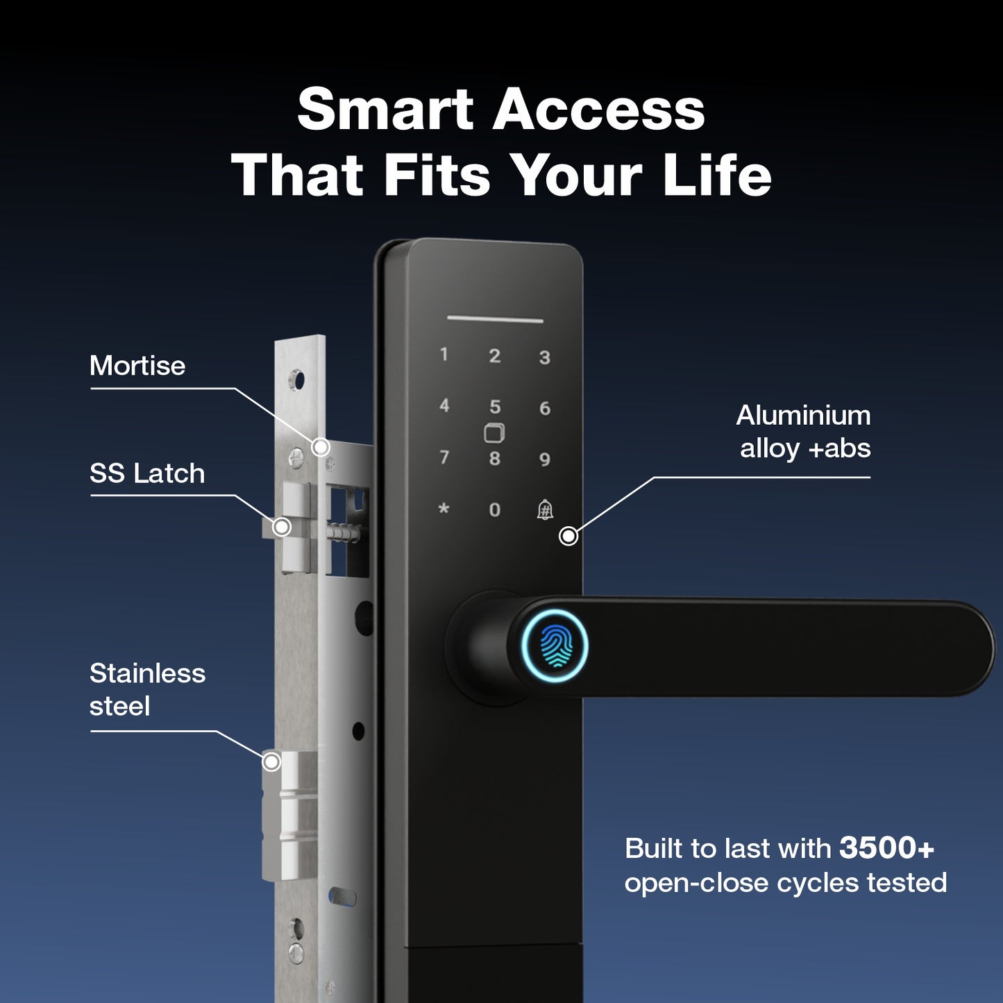 Ozone Morphy Life Lite 6 Wi-Fi Smart Door Lock with 4-way access | Door Thickness: 30-50 mm