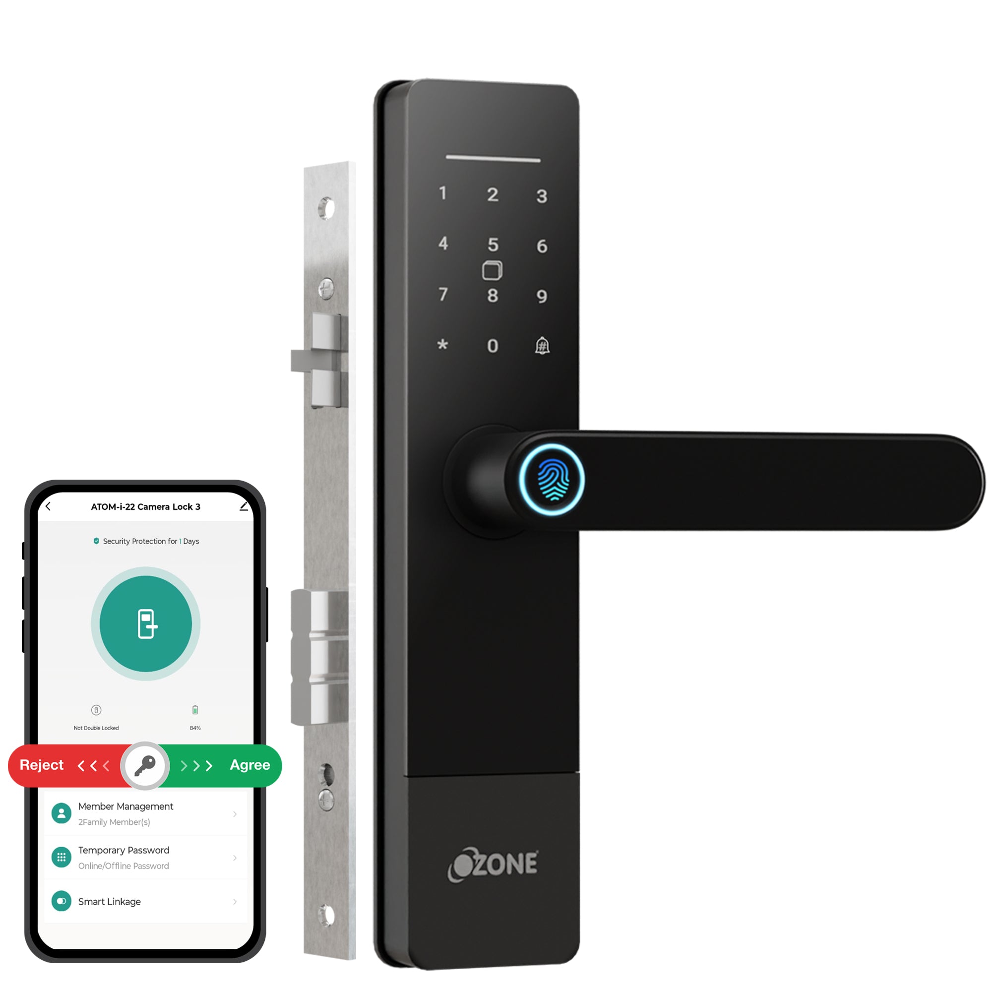 Ozone Morphy Life Lite 6 Wi-Fi Smart Door Lock with 4-way access | Door Thickness: 30-50 mm (Black)