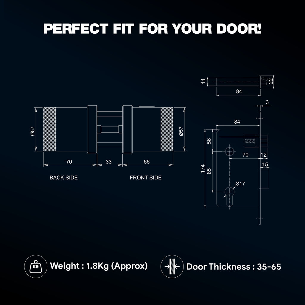 Ozone Oracle Bluetooth Smart Door Lock with 4-way access | Door Thickness: 35-65 mm (Black)