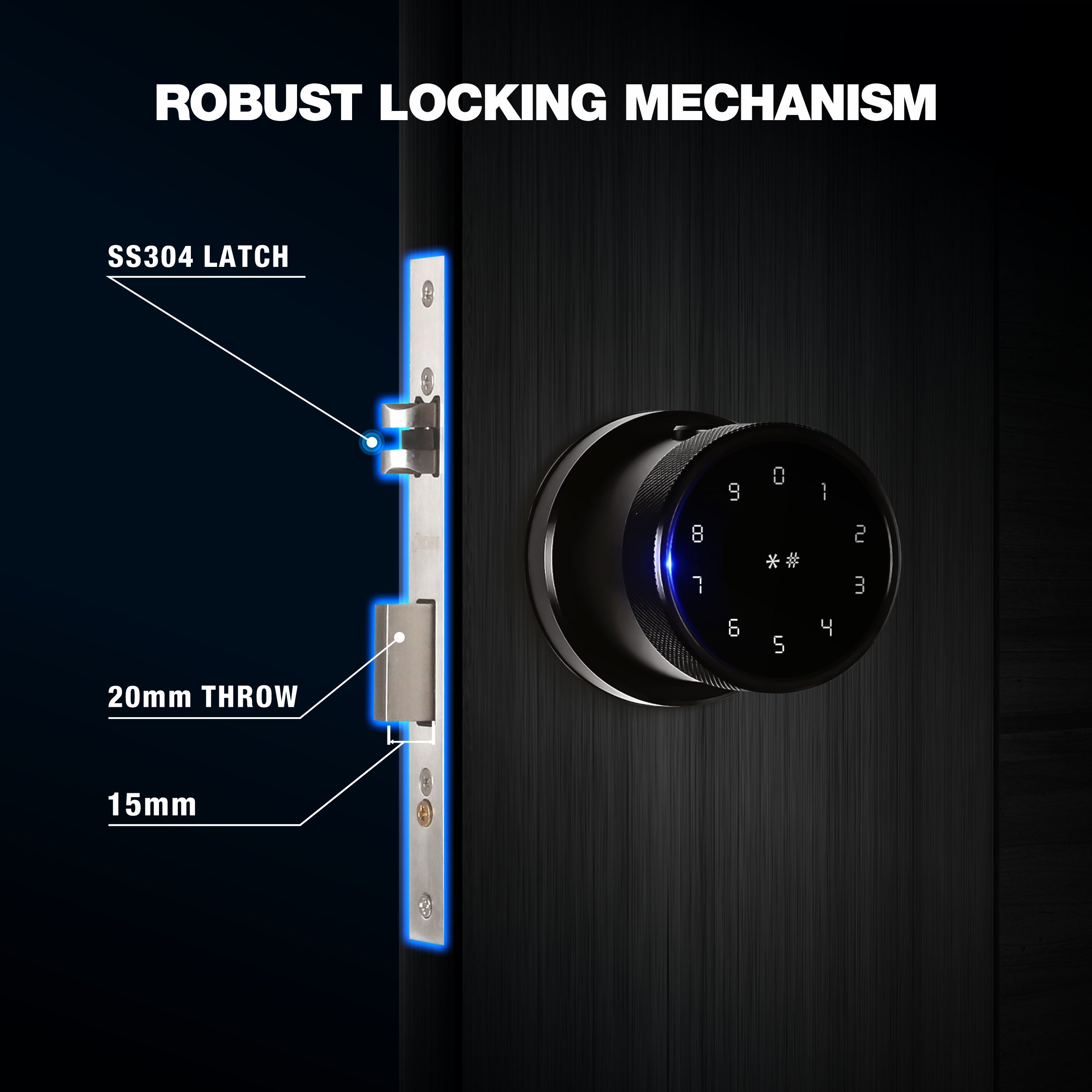 Ozone Oracle Bluetooth Smart Door Lock with 4-way access | Door Thickness: 35-65 mm (Black)