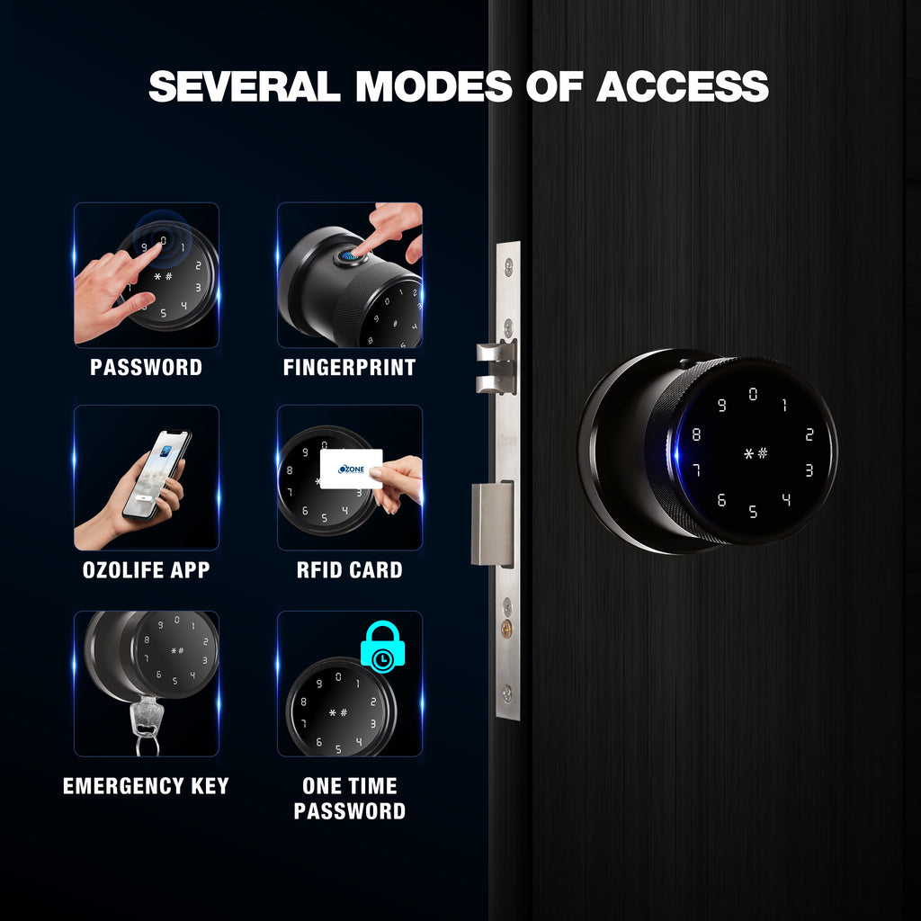 Ozone Oracle Bluetooth Smart Door Lock with 4-way access | Door Thickness: 35-65 mm (Black)