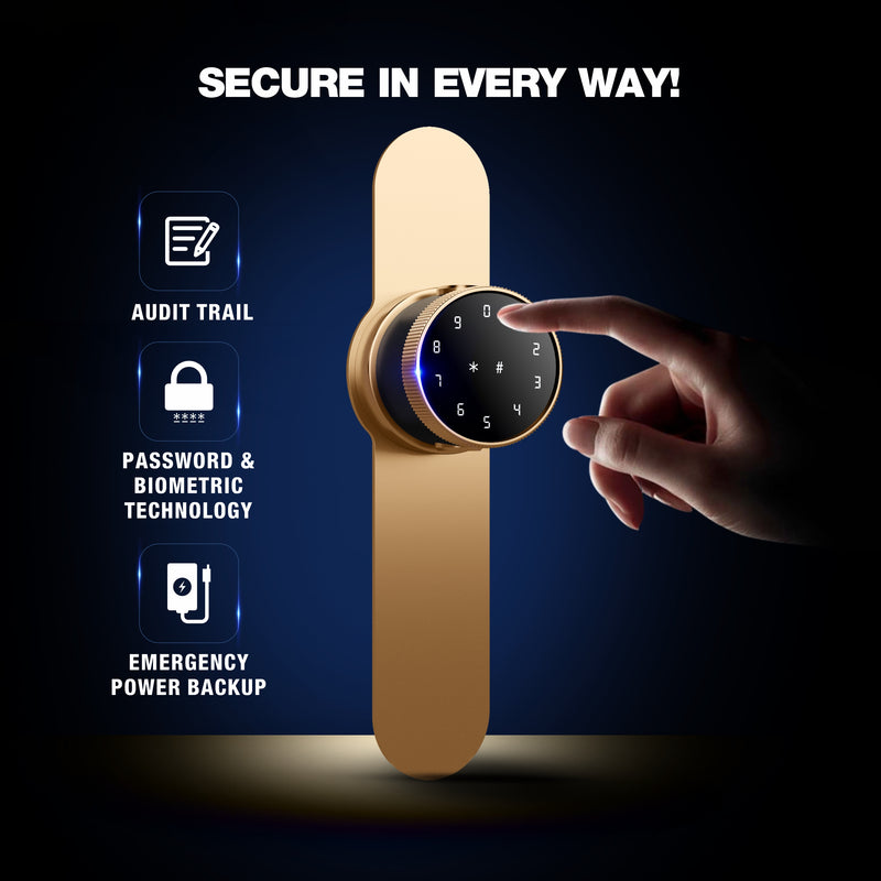 Ozone OZ-FDL-11-P-Life Smart Lock with 5-way Access | Google Assistant & Alexa Enabled | Ideal Door Thickness: 35-65 mm (Gold)