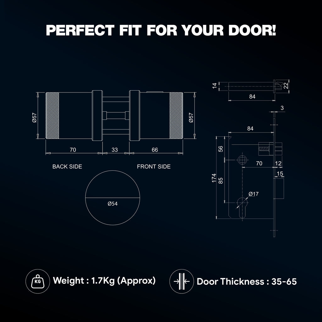 Ozone Oracle Bluetooth Smart Door Lock with Rose Plate with 4-way access | Door Thickness: 35-65 mm - Ozone Group