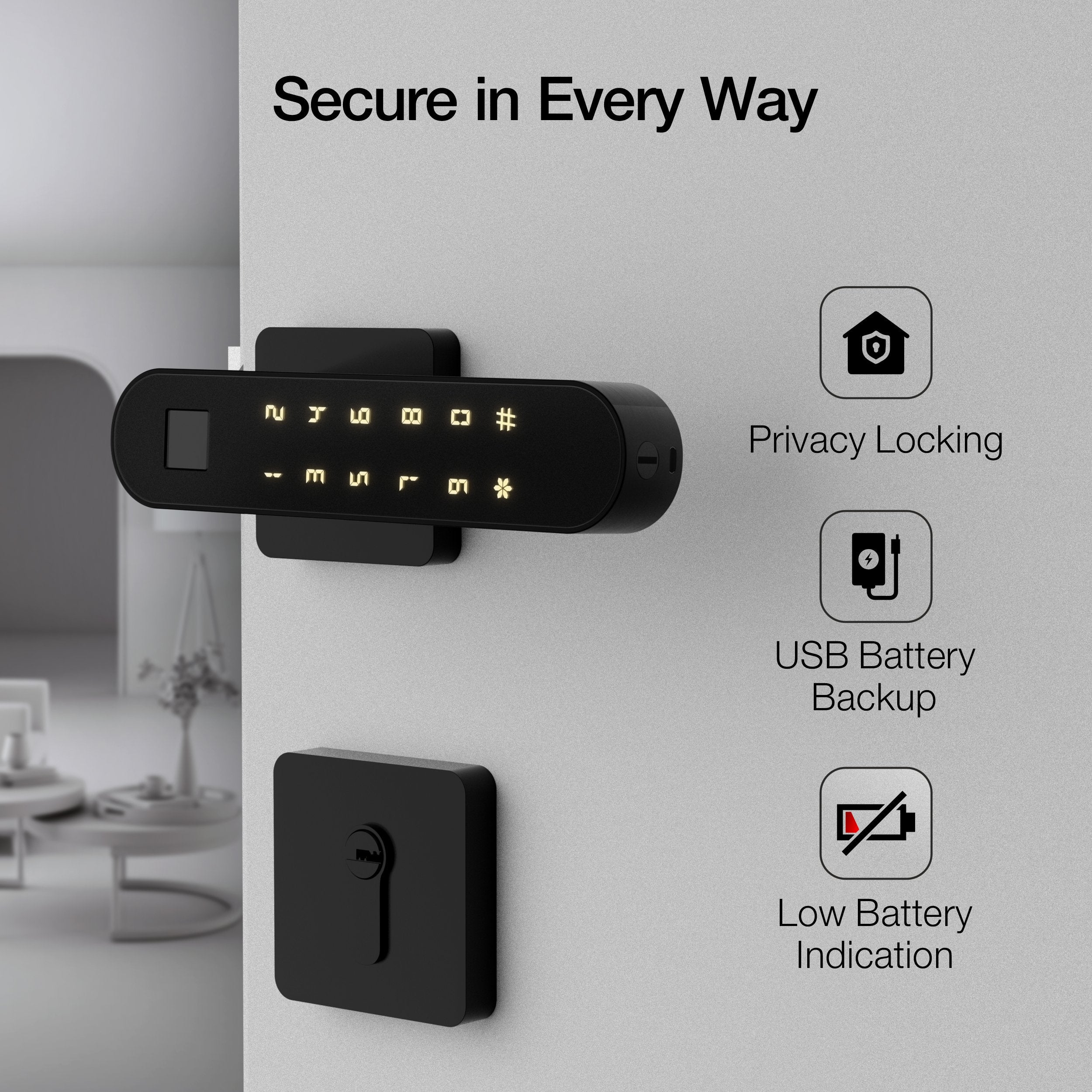 Ozone Trinity Wi-Fi Smart Door Lock with Rose Plate with 4-way access | Door Thickness: 35-65 mm - Ozone Group