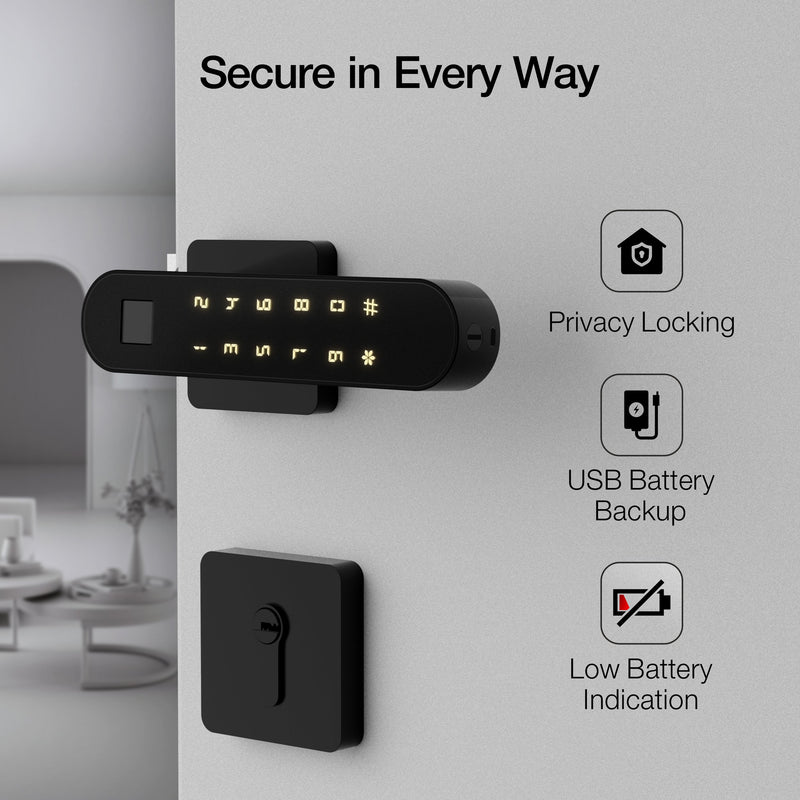 Ozone Trinity Smart Door Lock with 4-way Access | For Internal Wooden Doors