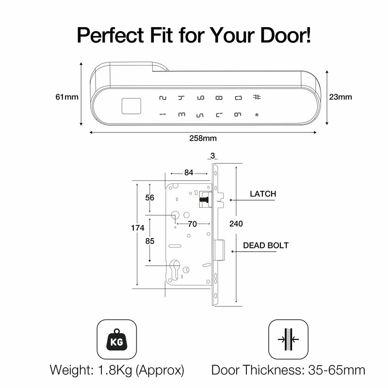 Ozone Trinity Smart Door Lock with 4-way Access | For Internal Wooden Doors