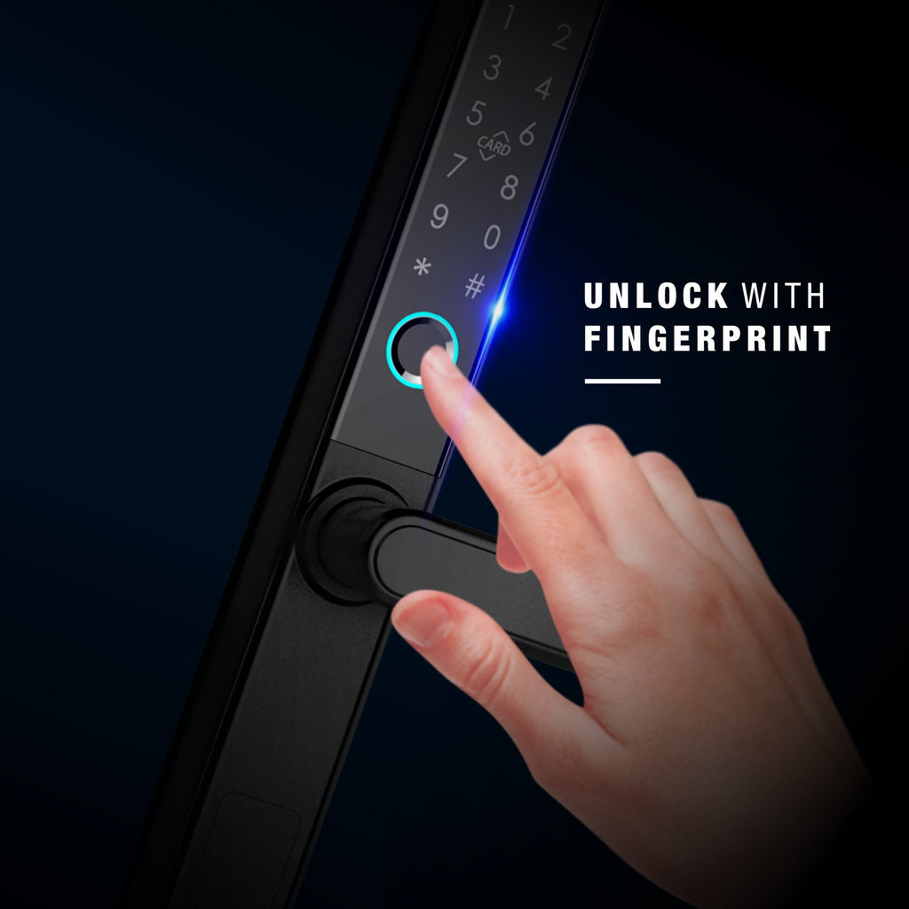 Ozone Narrow Style Wi-Fi Smart Door Lock with 4-way access for Sliding Doors | Door Thickness: 35-80 mm - Ozone Group