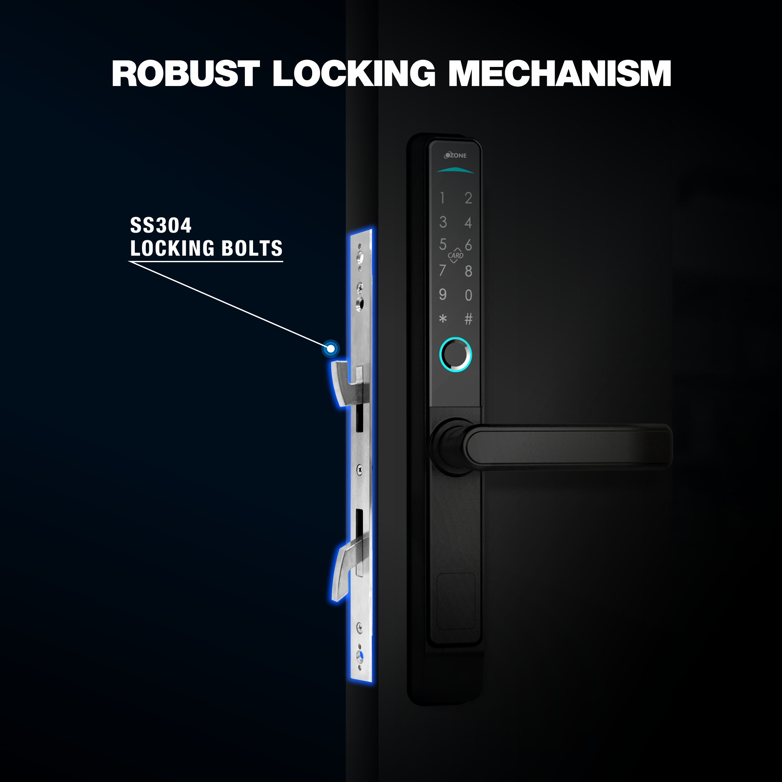 Ozone Narrow Style Wi-Fi Smart Door Lock with 4-way access for Sliding Doors | Door Thickness: 35-80 mm - Ozone Group