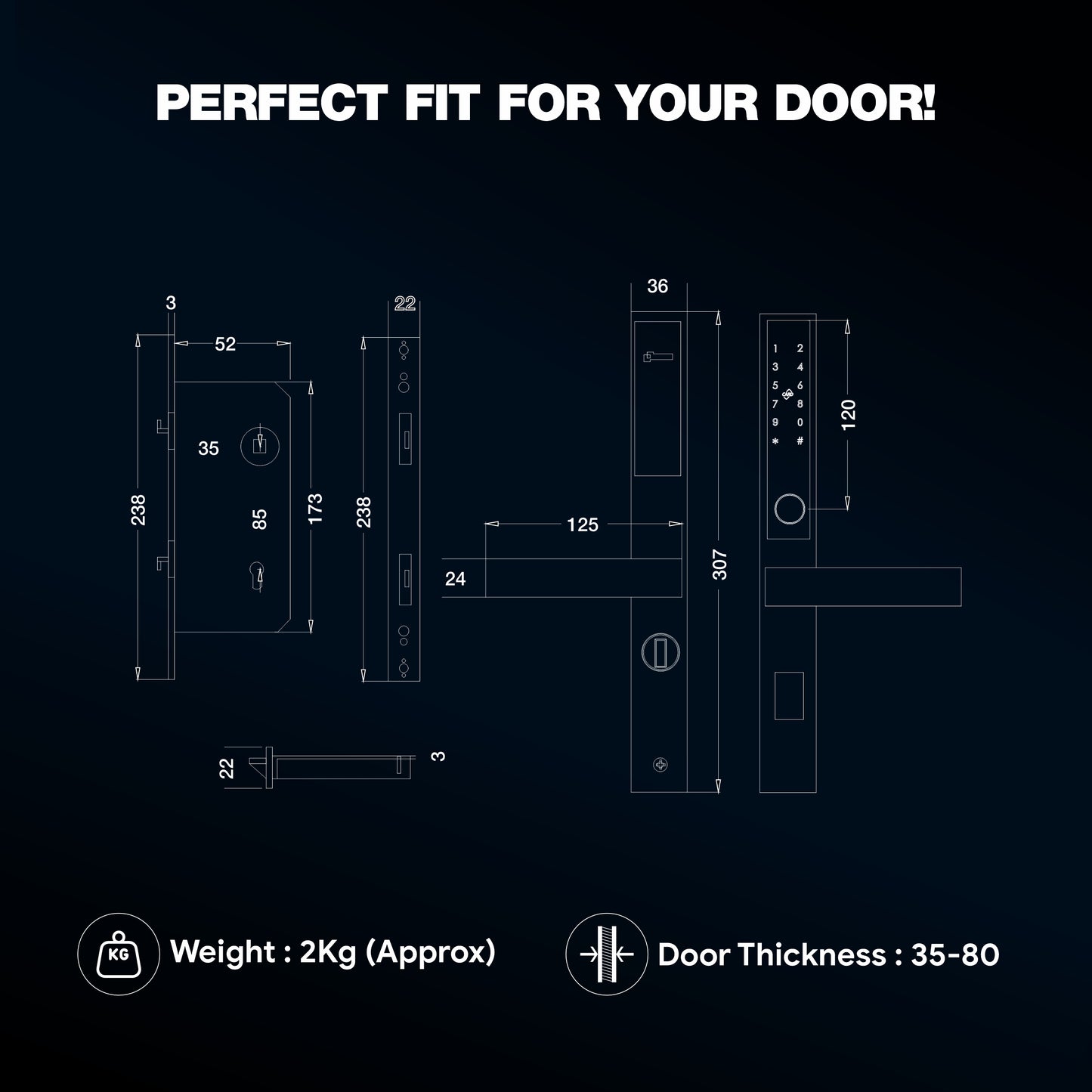 Narrow Style Smart Lock (SL) with 5-way Unlock for Internal Sliding Doors | Free Installation | Door Thickness: 35-80 mm