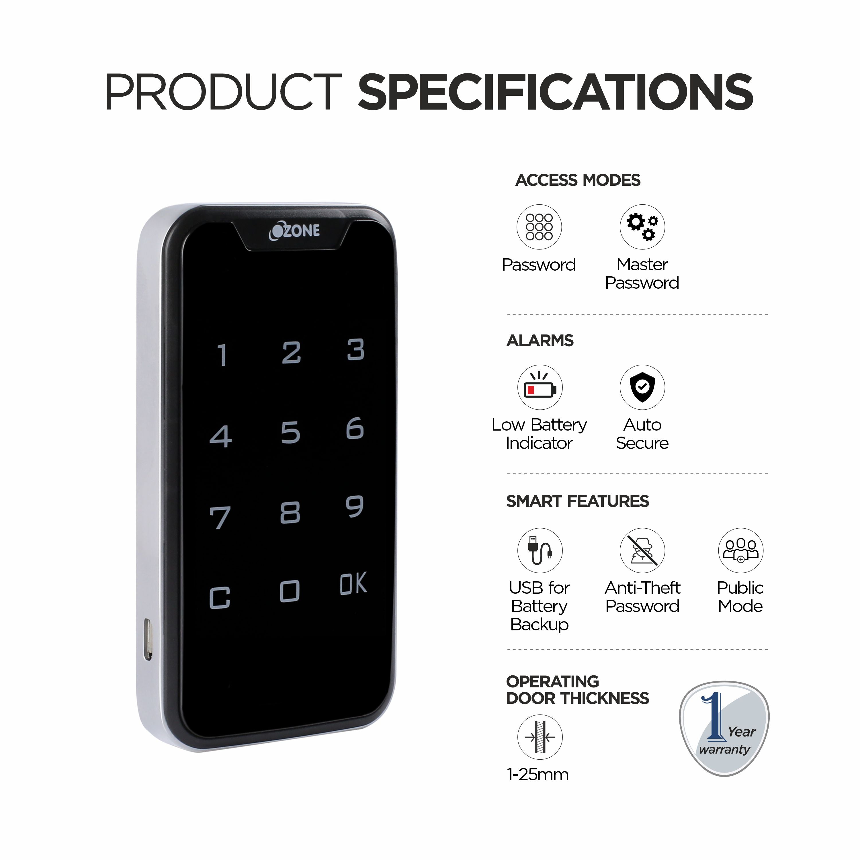 Ozone 201 Life Smart Furniture Lock with Password Access | For Wooden/Metal Cabinets & Wardrobes - Ozone Group