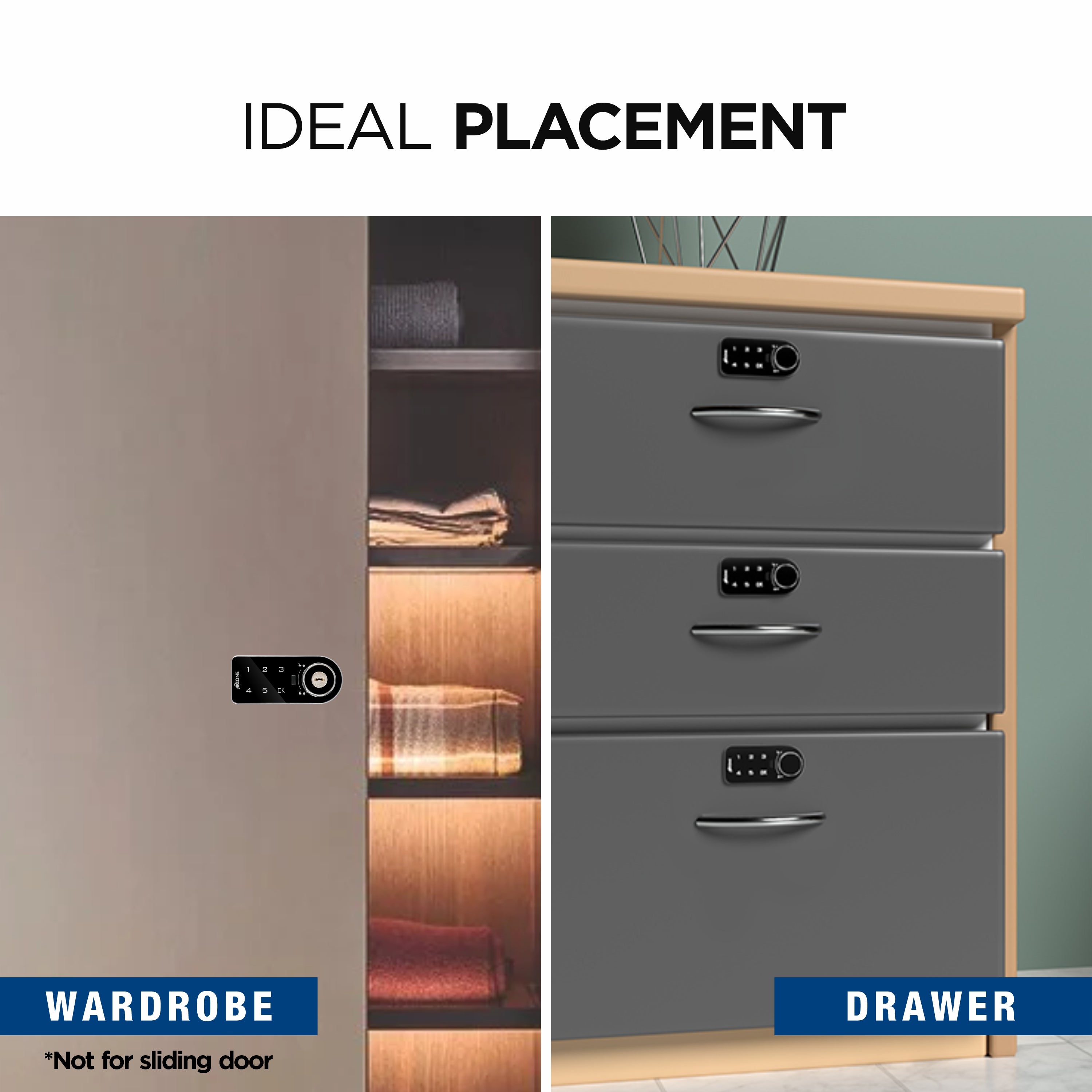 Ozone 301 Horizontal Smart Furniture Lock with Password & Key Access | For Wooden/Metal Cabinets & Wardrobes - Ozone Group