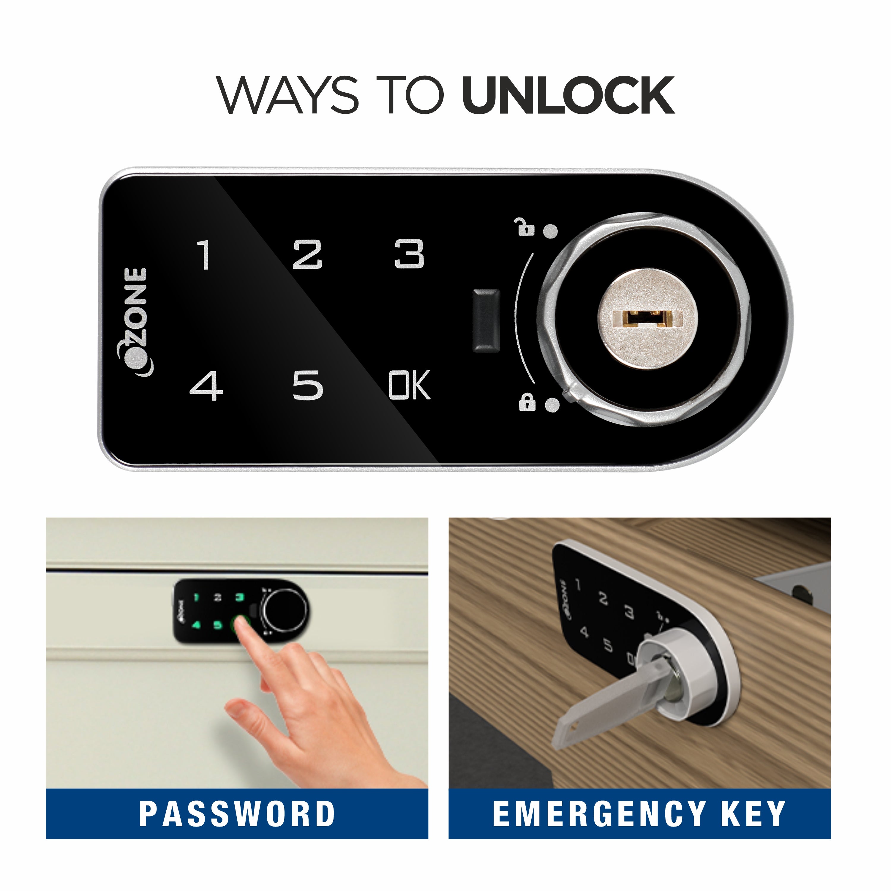 Ozone 301 Horizontal Smart Furniture Lock with Password & Key Access | For Wooden/Metal Cabinets & Wardrobes - Ozone Group