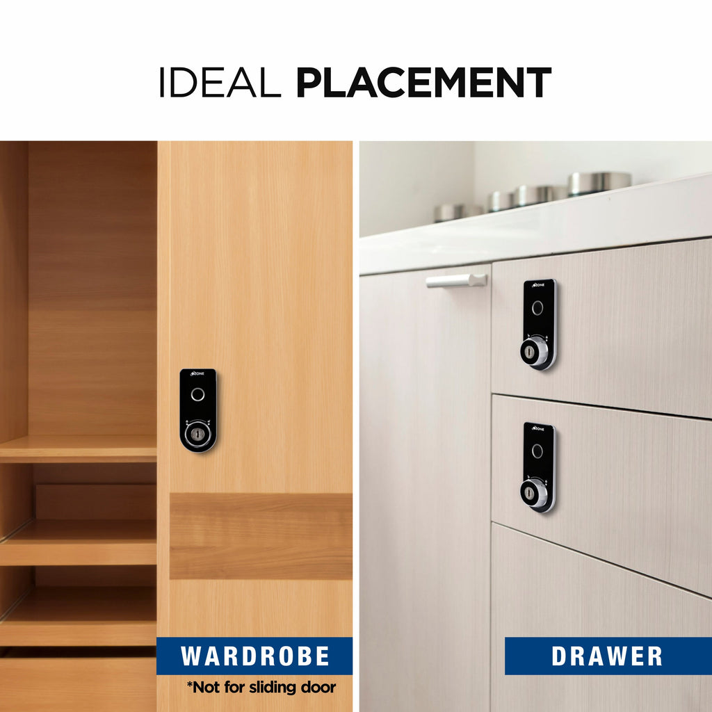 Ozone Smart Furniture Lock with Fingerprint & Key Access | For Wooden/Metal Cabinets & Wardrobes - Ozone Group