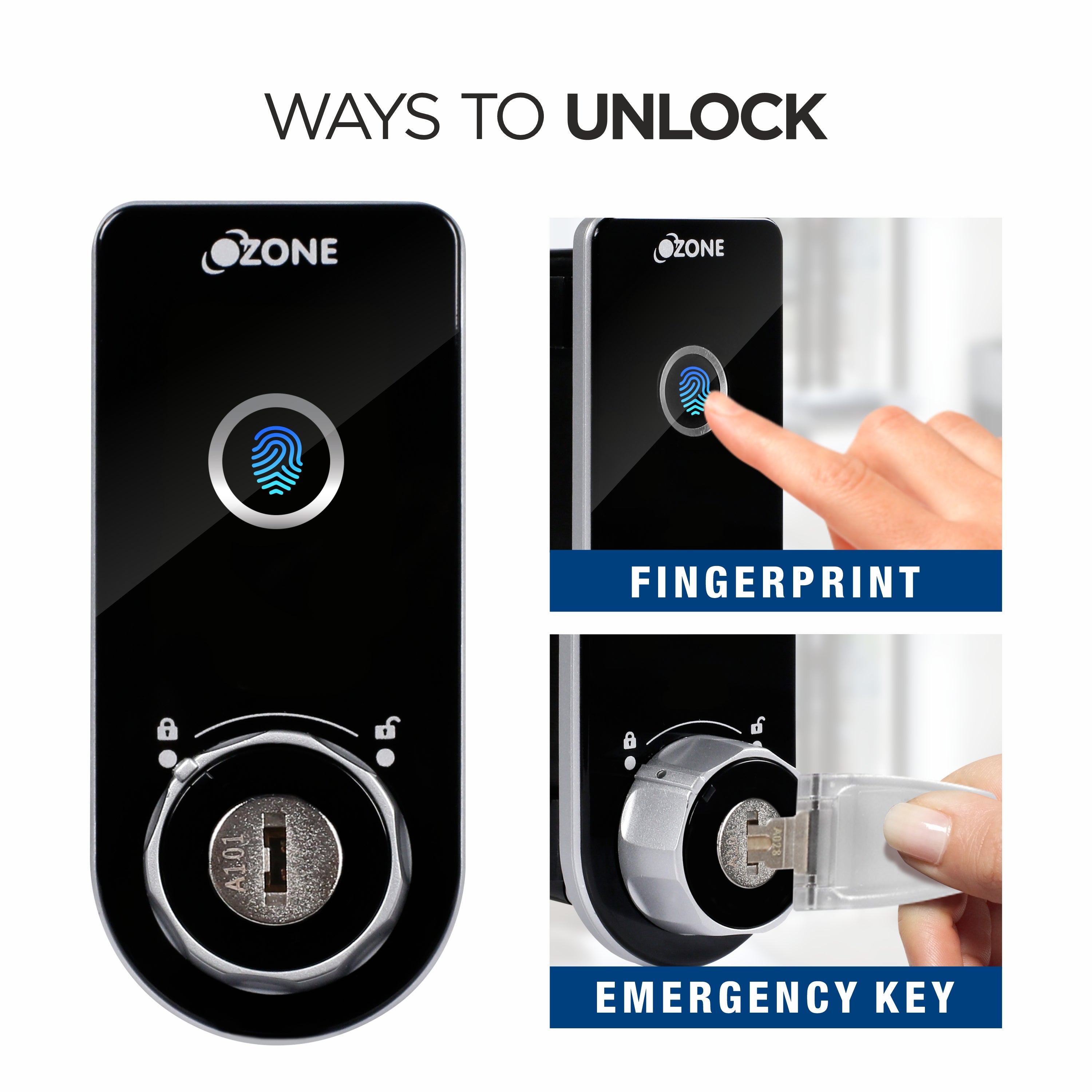 Ozone Smart Furniture Lock with Fingerprint & Key Access | For Wooden/Metal Cabinets & Wardrobes - Ozone Group