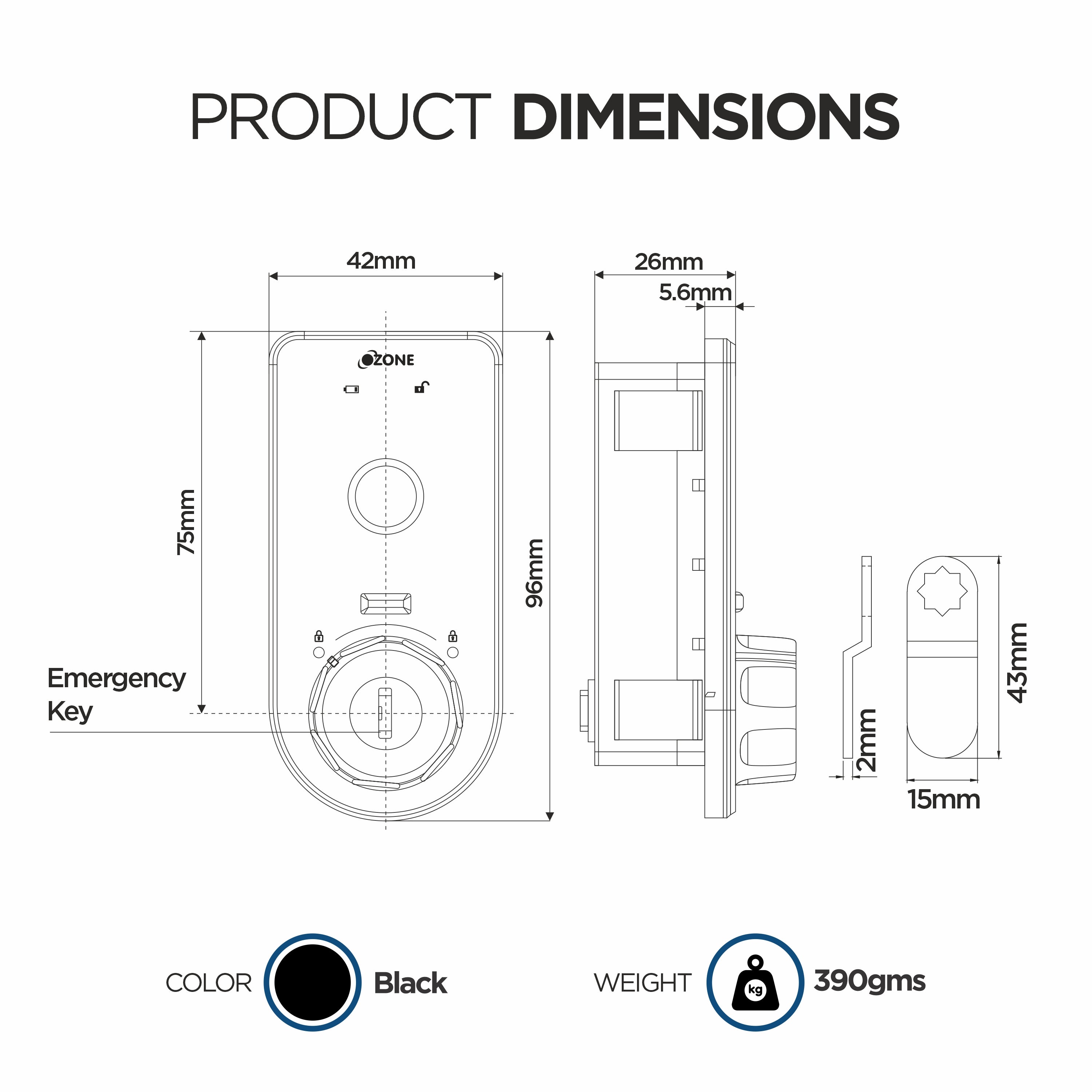 Ozone Smart Furniture Lock with Fingerprint & Key Access | For Wooden/Metal Cabinets & Wardrobes - Ozone Group