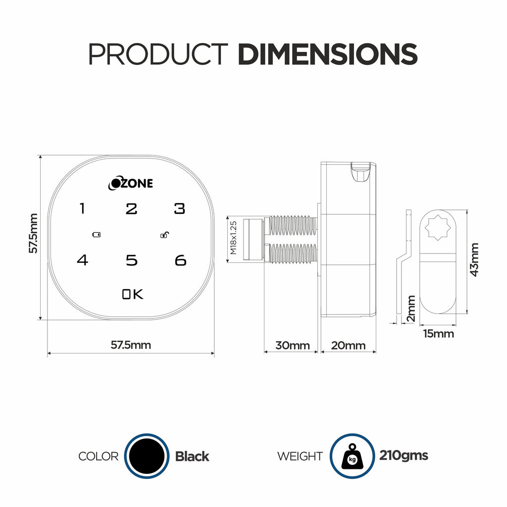 Ozone Smart Furniture Lock with Password Access | For Single/Multiple Metal/Wooden Drawers, Cabinets and Wardrobes - Ozone Group