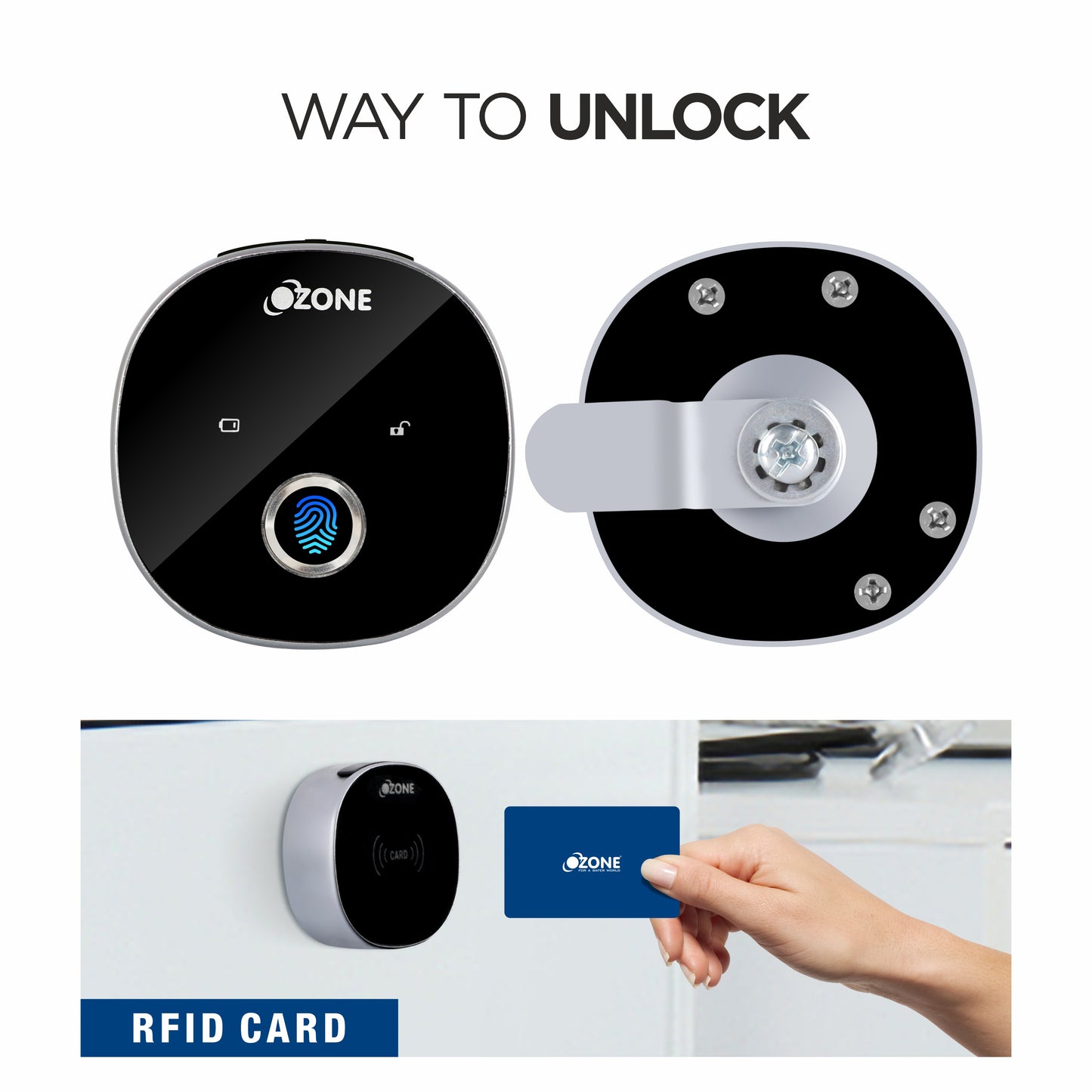 Ozone Smart Furniture Lock with Fingerprint Access for Wooden Cabinets, Wardrobes & Drawers