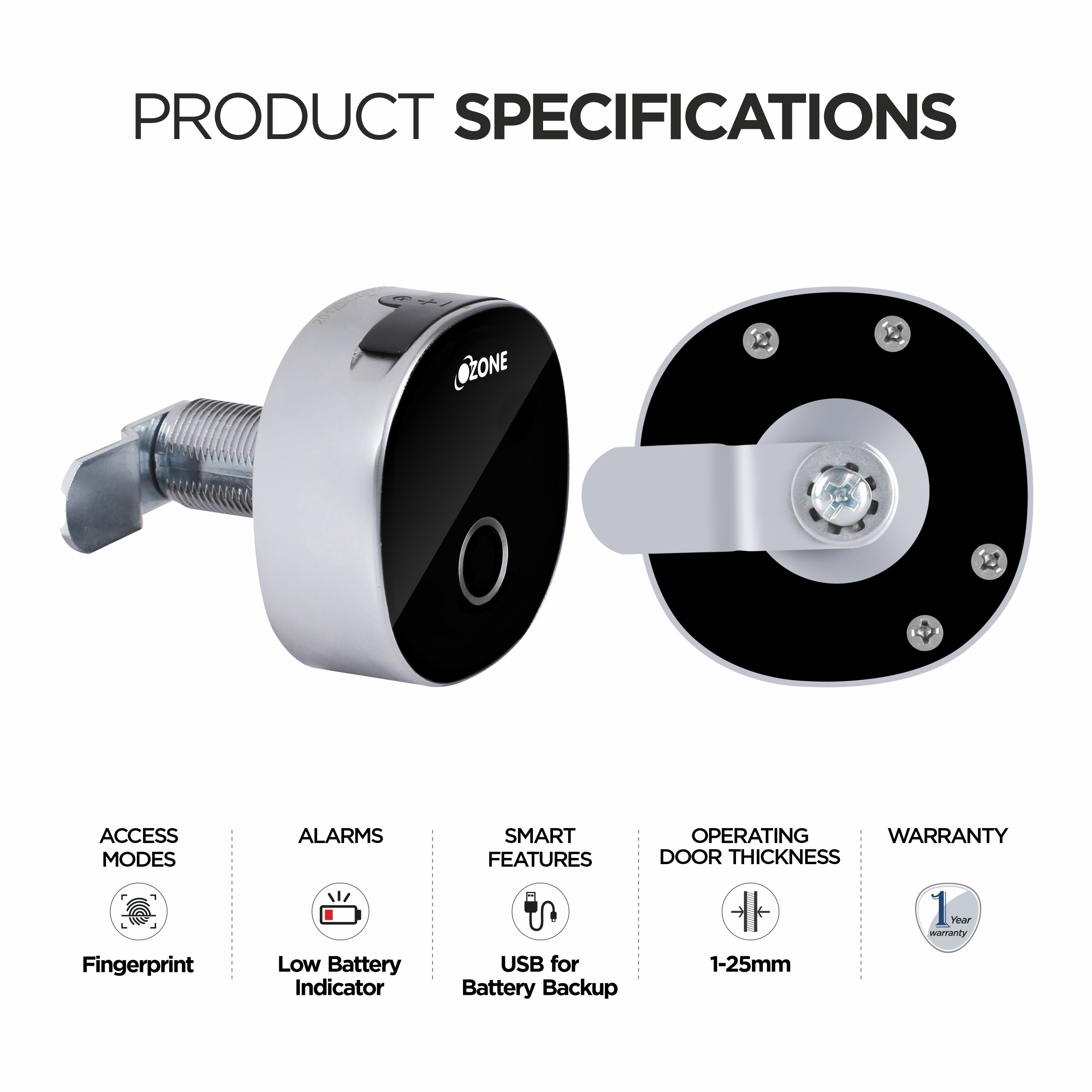 Ozone Smart Furniture Lock with Fingerprint Access for Wooden Cabinets, Wardrobes & Drawers - Ozone Group