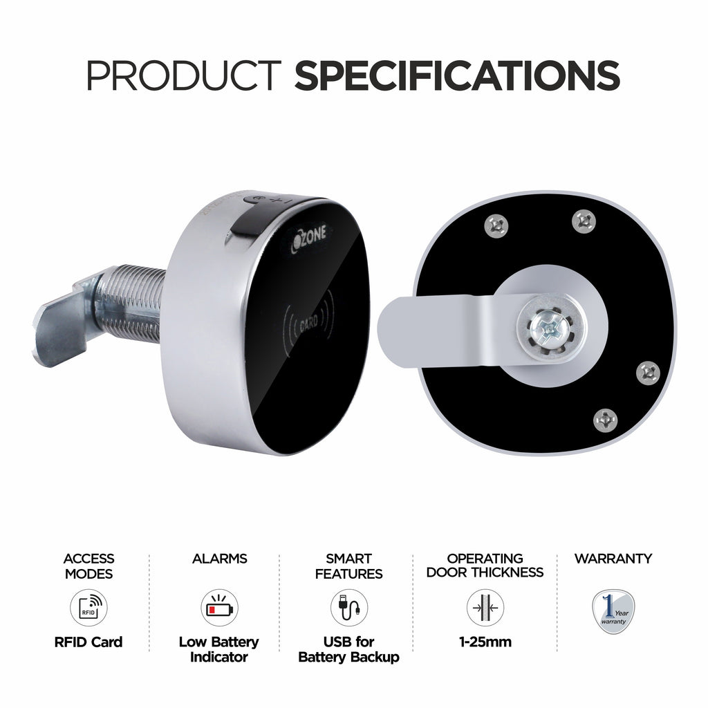 Ozone Smart Furniture Lock with RFID Access | For Single/Multiple Metal/Wooden Drawers, Cabinets and Wardrobes - Ozone Group