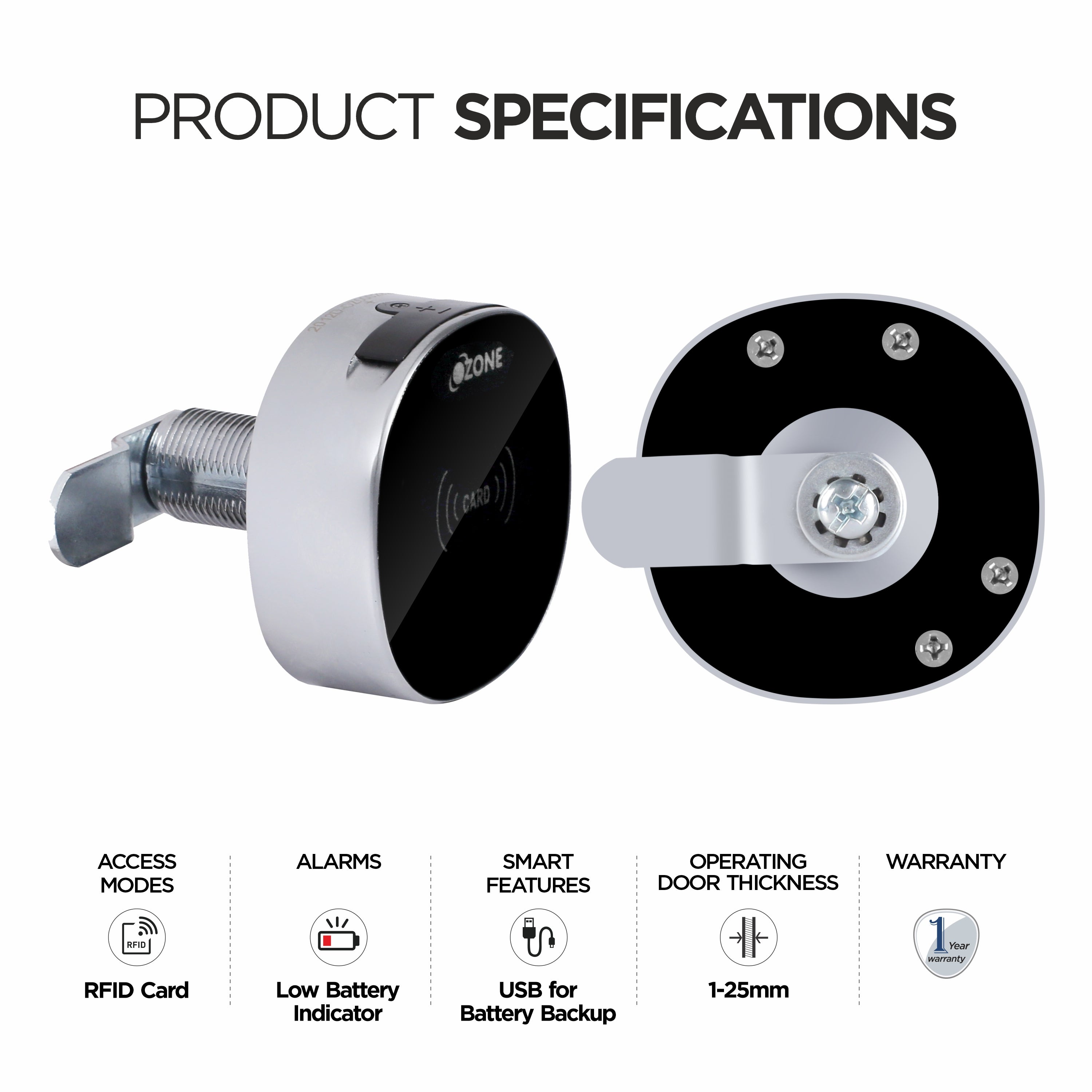 Ozone Smart Furniture Lock with RFID Access | For Single/Multiple Metal/Wooden Drawers, Cabinets and Wardrobes - Ozone Group