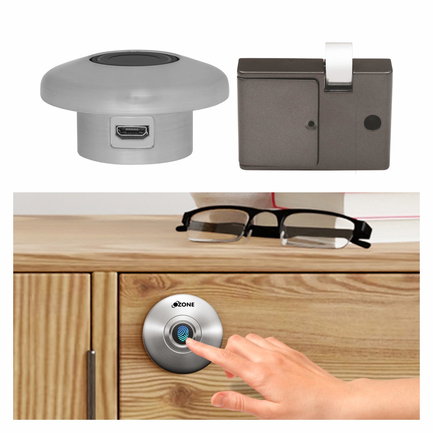 Ozone 55-F Smart Furniture Lock with Fingerprint Access for Wooden Cabinets, Wardrobes & Drawers