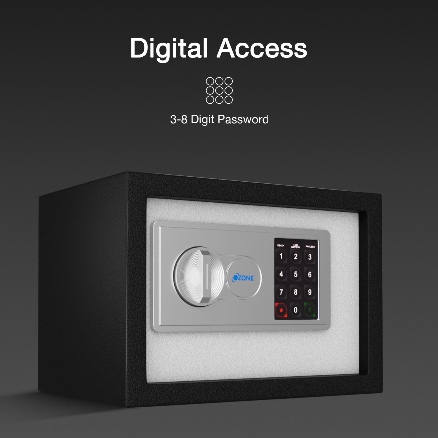 Ozone 7.9 Litres Digital Safe Locker for Home & Office – Digital Lock, 1-Way Unlocking (Password), Size: 200H x 300W x 200D mm, Weight: 5.15kg, 2-Year Warranty - Ozone Group