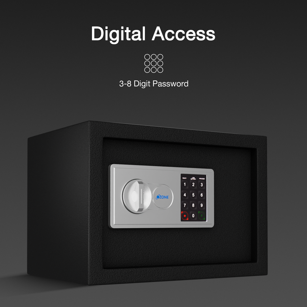Ozone 7.9 Litres Digital Safe Locker for Home & Office – Digital Lock, 1-Way Unlocking (Password), Size: 200H x 300W x 200D mm, Weight: 5.15kg, 2-Year Warranty - Ozone Group