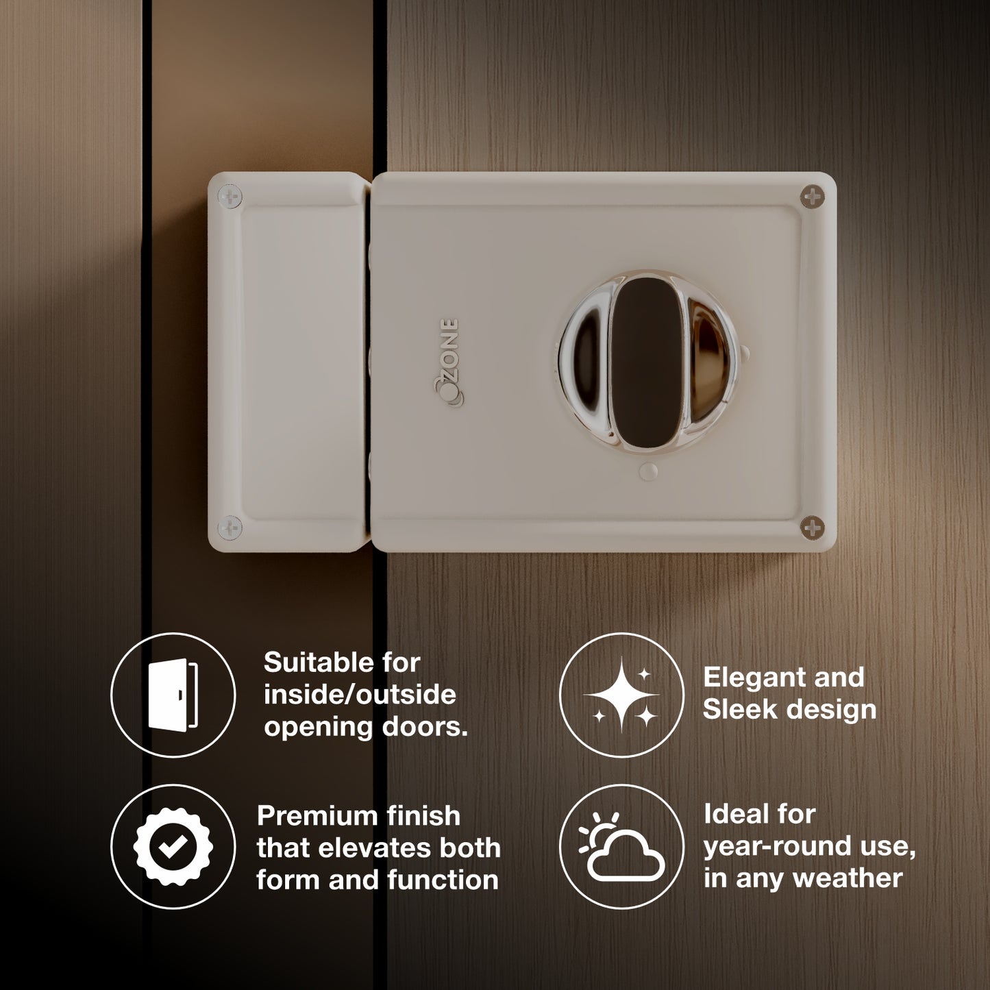 Ozone Surface-Mounted Main Door Rim Lock |5-Year Warranty|30–85 mm Wooden Doors