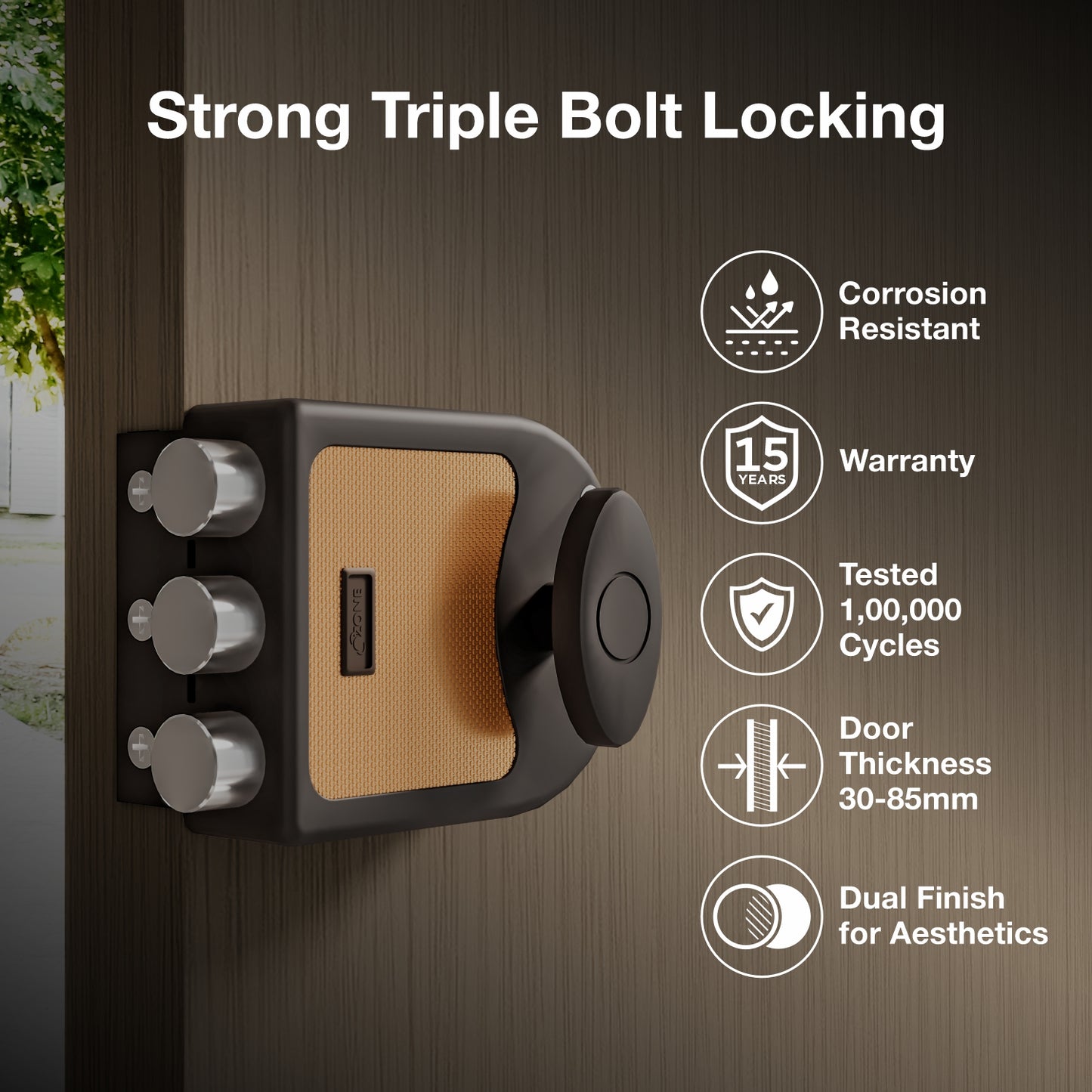 Ozone Dual-Tone Main Door Lock | 14-Pin Dimple Key Cylinder | Door Thickness: 30–85 mm