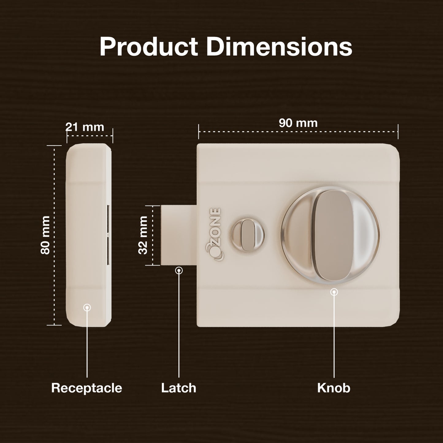 Ozone Mini Night Latch | 3 Brass Keys | Suitable for 30–70 mm Doors