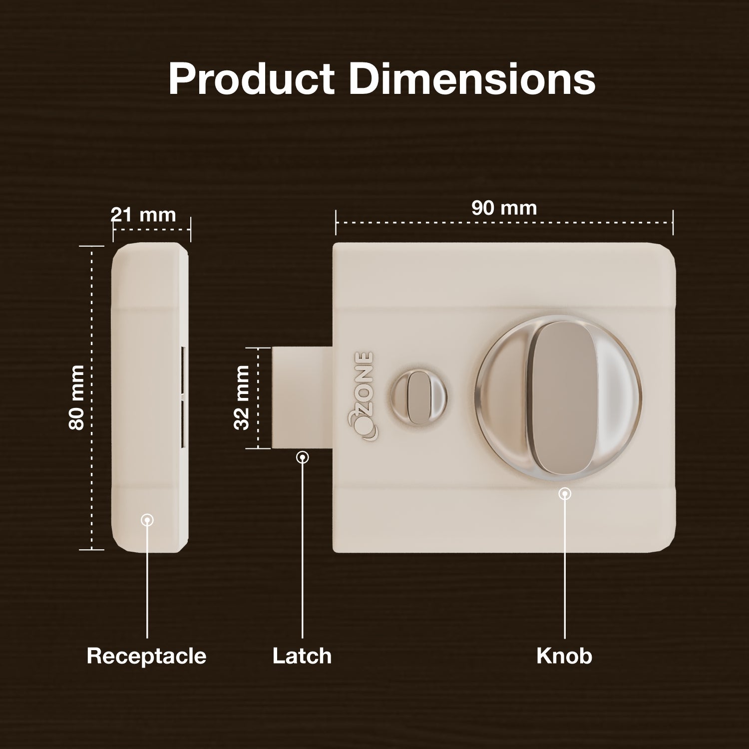 Ozone Mini Night Latch | 3 Brass Keys | Suitable for 30–70 mm Doors