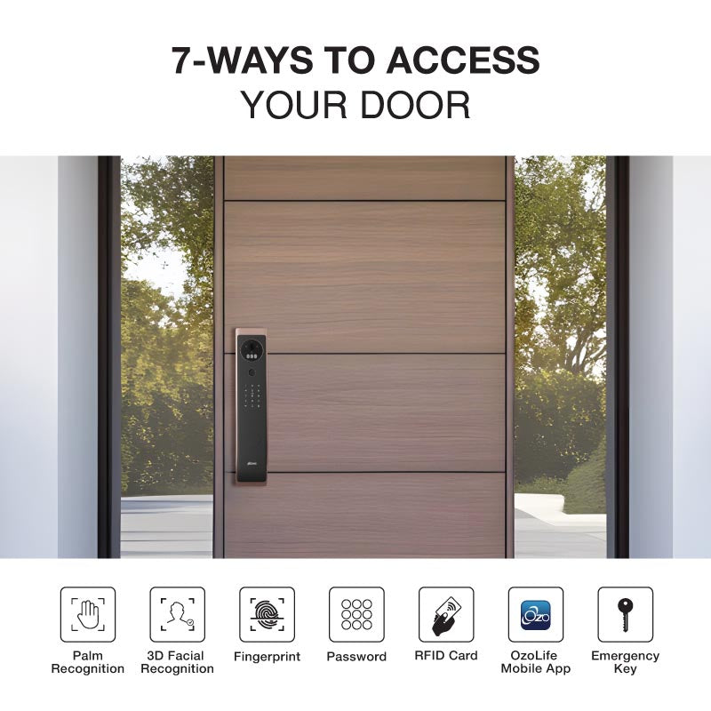 Ozone 3D Facial and Palm Recognition Smart Door Lock with 6-way access | Door Thickness: 45-120 mm - Ozone Group