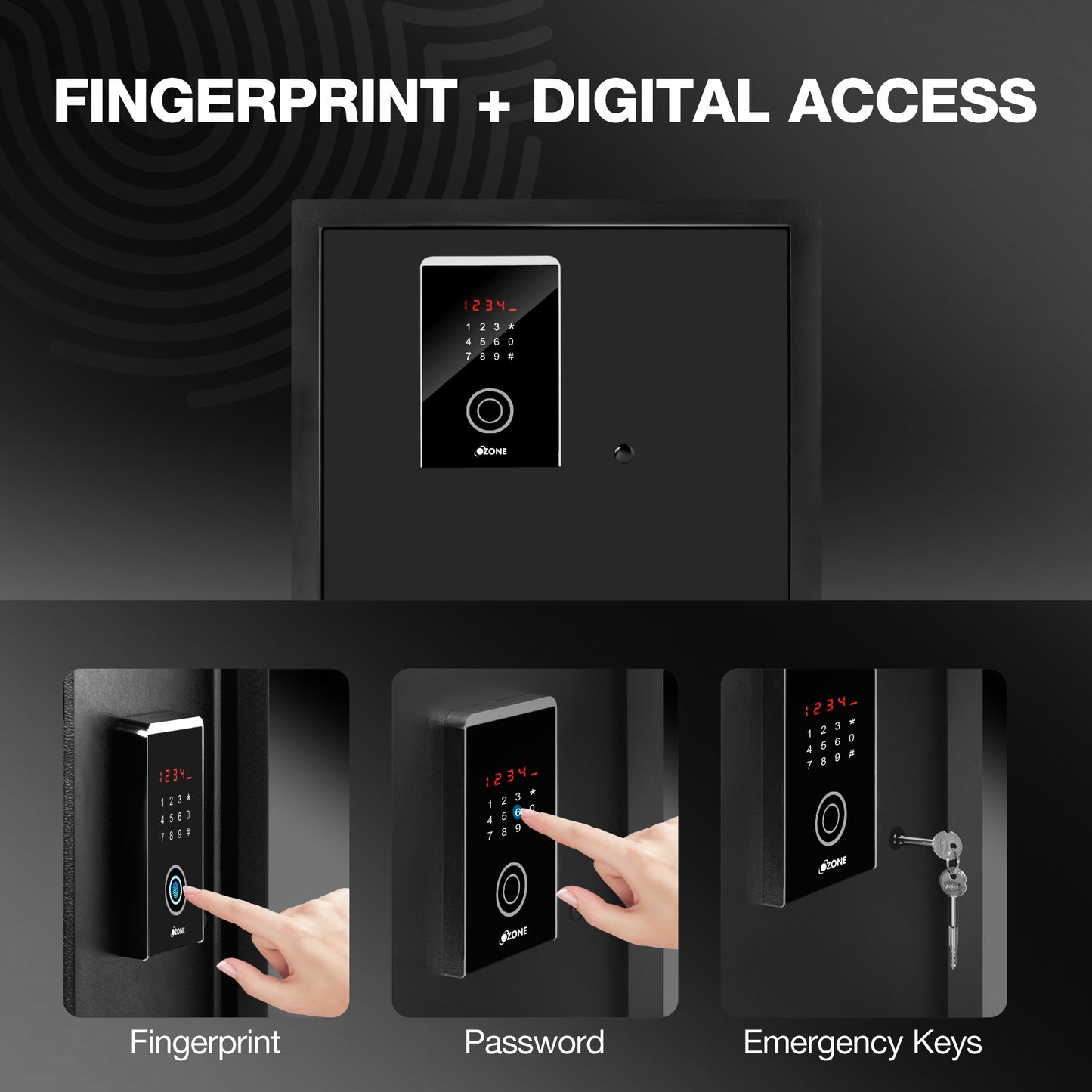Ozone 40.8 Litres Fingerprint Safe Locker for Home & Office – Fingerprint Lock, 2-in-1 Unlocking (Fingerprint & Password), Size: 350H x 400W x 350D mm, Weight: 21.3kg, 2-Year Warranty