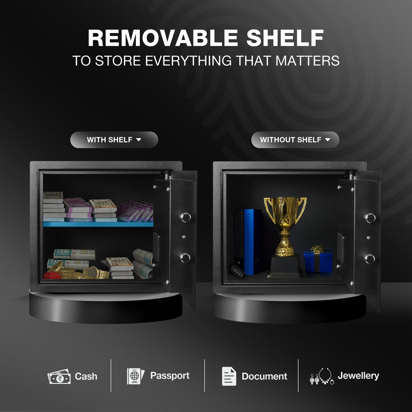 Ozone 40.8 Litres Fingerprint Safe Locker for Home & Office – Fingerprint Lock, 2-in-1 Unlocking (Fingerprint & Password), Size: 350H x 400W x 350D mm, Weight: 21.3kg, 2-Year Warranty