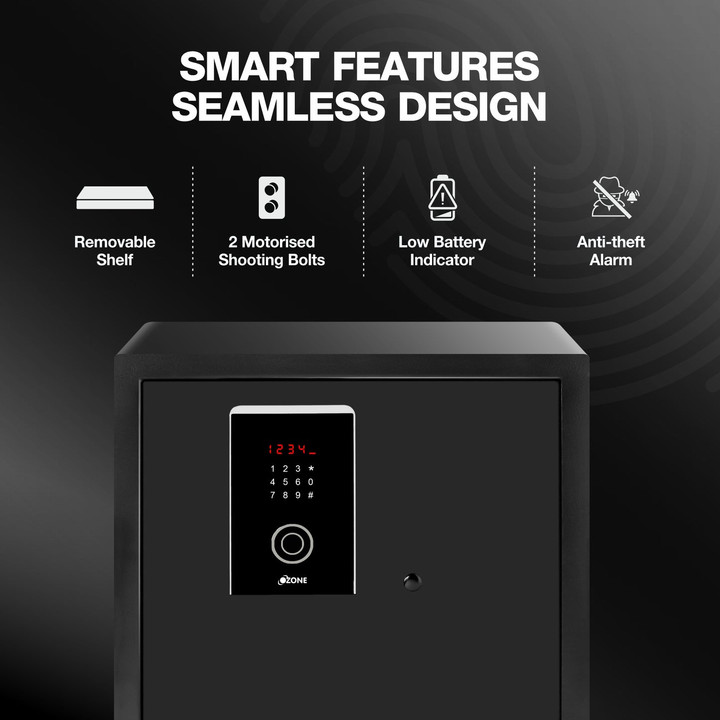 Ozone 40.8 Litres Fingerprint Safe Locker for Home & Office – Fingerprint Lock, 2-in-1 Unlocking (Fingerprint & Password), Size: 350H x 400W x 350D mm, Weight: 21.3kg, 2-Year Warranty