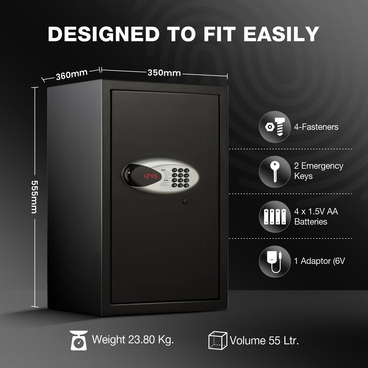 Ozone 55 Litres Digital Safe Locker for Home & Office – Digital Lock, 1-Way Unlocking (Password), Size: 555H x 350W x 360D mm, Weight: 23.8kg, 2-Year Warranty - Ozone Group