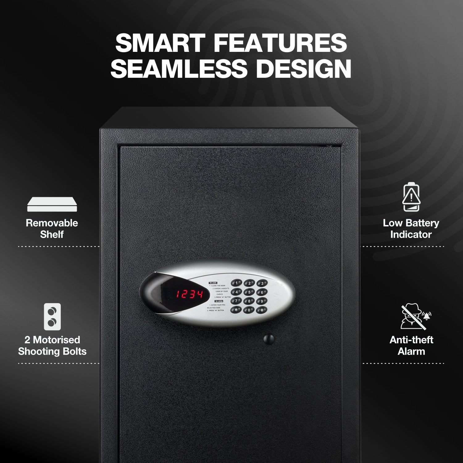 Ozone 55 Litres Digital Safe Locker for Home & Office – Digital Lock, 1-Way Unlocking (Password), Size: 555H x 350W x 360D mm, Weight: 23.8kg, 2-Year Warranty - Ozone Group