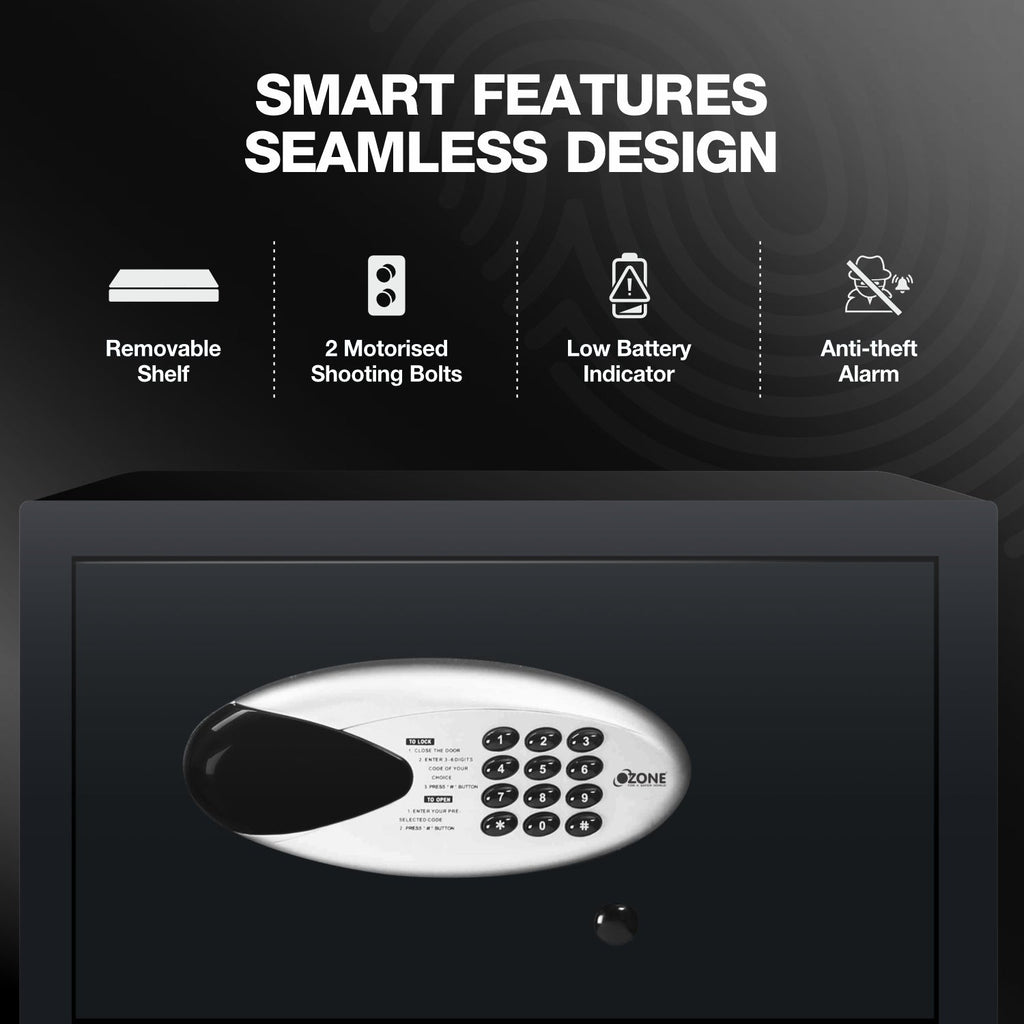 Ozone 34.94 Litres Digital Safe Locker for Home & Office – Digital Lock, 1-Way Unlocking (Password), Size: 250H x 455W x 375D mm, Weight: 12.4kg, 2-Year Warranty - Ozone Group