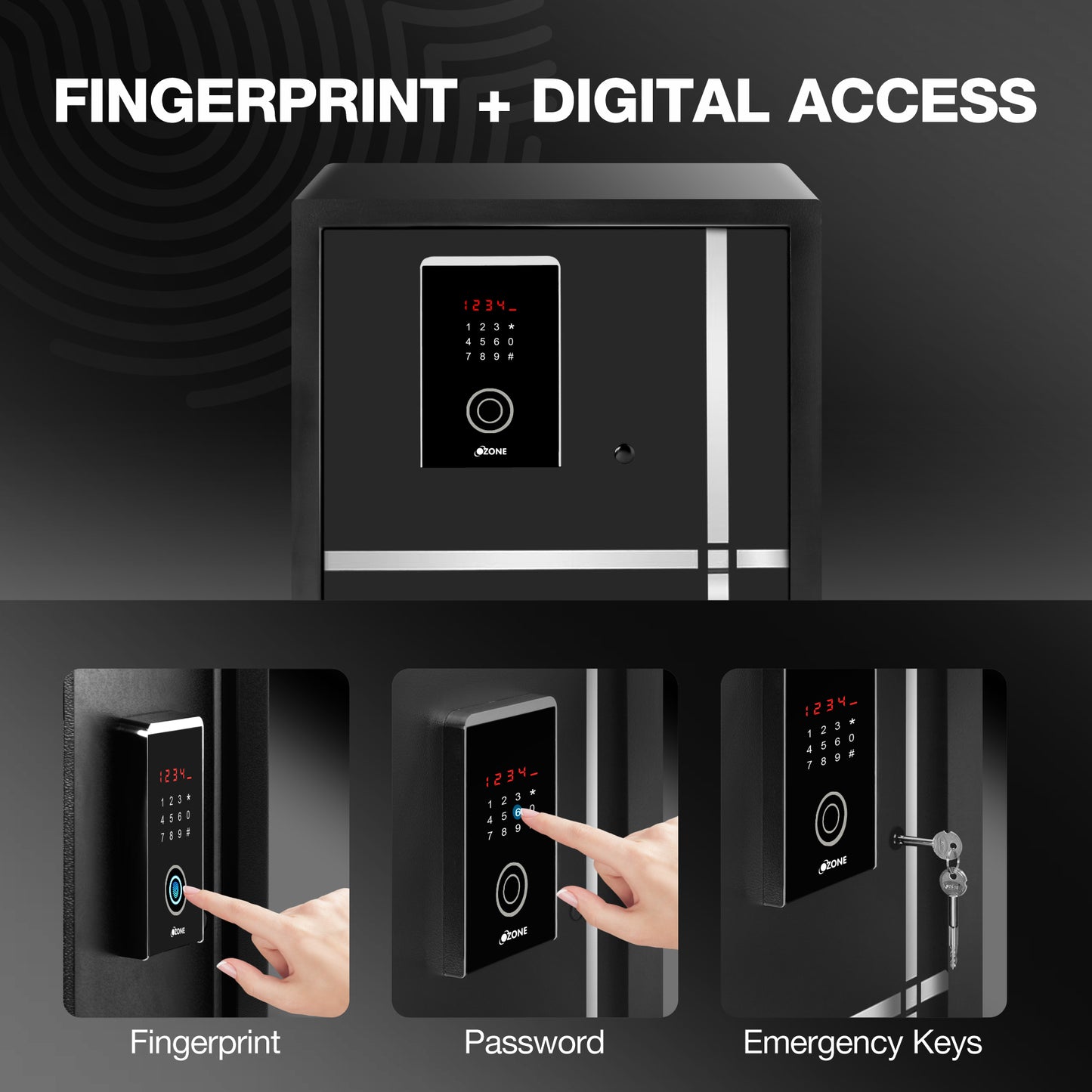 Ozone 40.8 Litres Fingerprint Safe Locker for Home & Office – Fingerprint Lock, 2-in-1 Unlocking (Fingerprint & Password), Size: 350H x 400W x 350D mm, Weight: 21.3kg, 2-Year Warranty