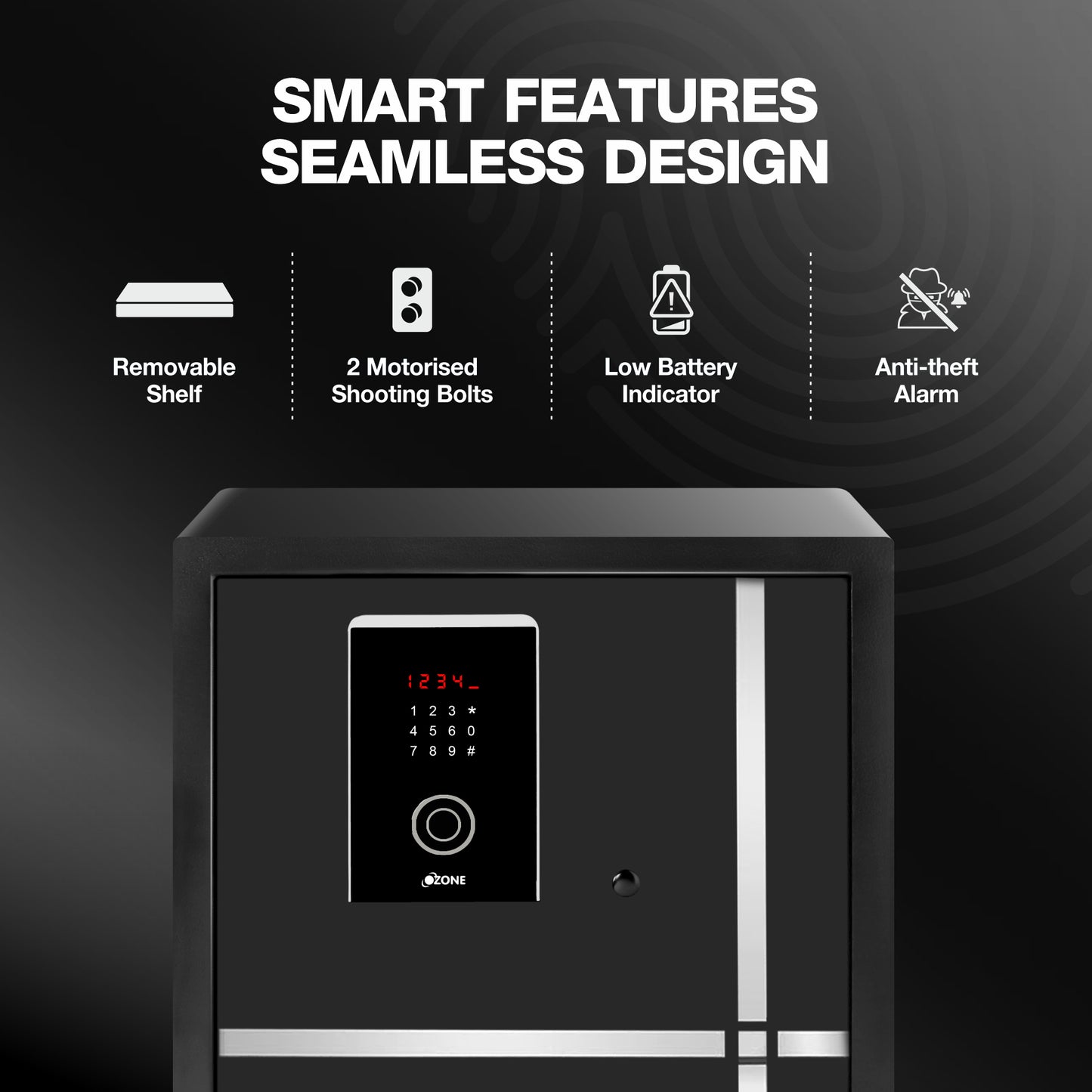 Ozone 40.8 Litres Fingerprint Safe Locker for Home & Office – Fingerprint Lock, 2-in-1 Unlocking (Fingerprint & Password), Size: 350H x 400W x 350D mm, Weight: 21.3kg, 2-Year Warranty