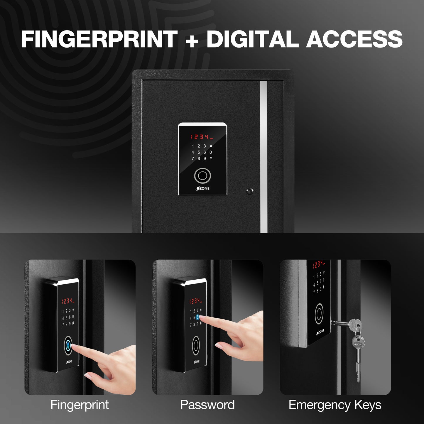 Ozone 55 Litres Fingerprint Safe Locker for Home & Office – Fingerprint Lock, 2-in-1 Unlocking (Fingerprint & Password), Size: 555H x 350W x 360D mm, Weight: 24.7kg, 2-Year Warranty