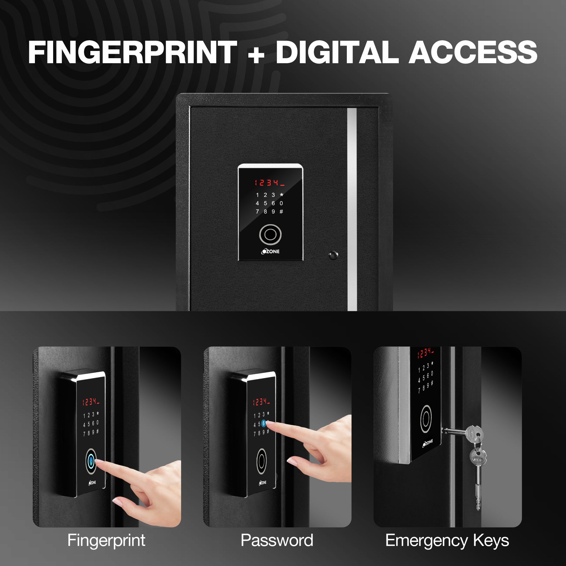 Ozone 55 Litres Fingerprint Safe Locker for Home & Office – Fingerprint Lock, 2-in-1 Unlocking (Fingerprint & Password), Size: 555H x 350W x 360D mm, Weight: 24.7kg, 2-Year Warranty