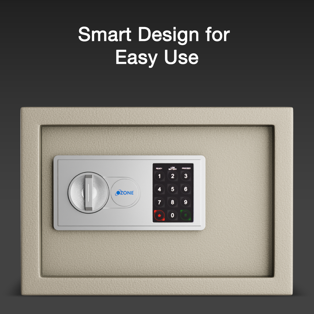 Ozone 16.11 Litres Digital Safe Locker for Home & Office – Digital Lock, 1-Way Unlocking (Password), Size: 250H x 350W x 250D mm, Weight: 9.5kg, 2-Year Warranty (White) - Ozone Group