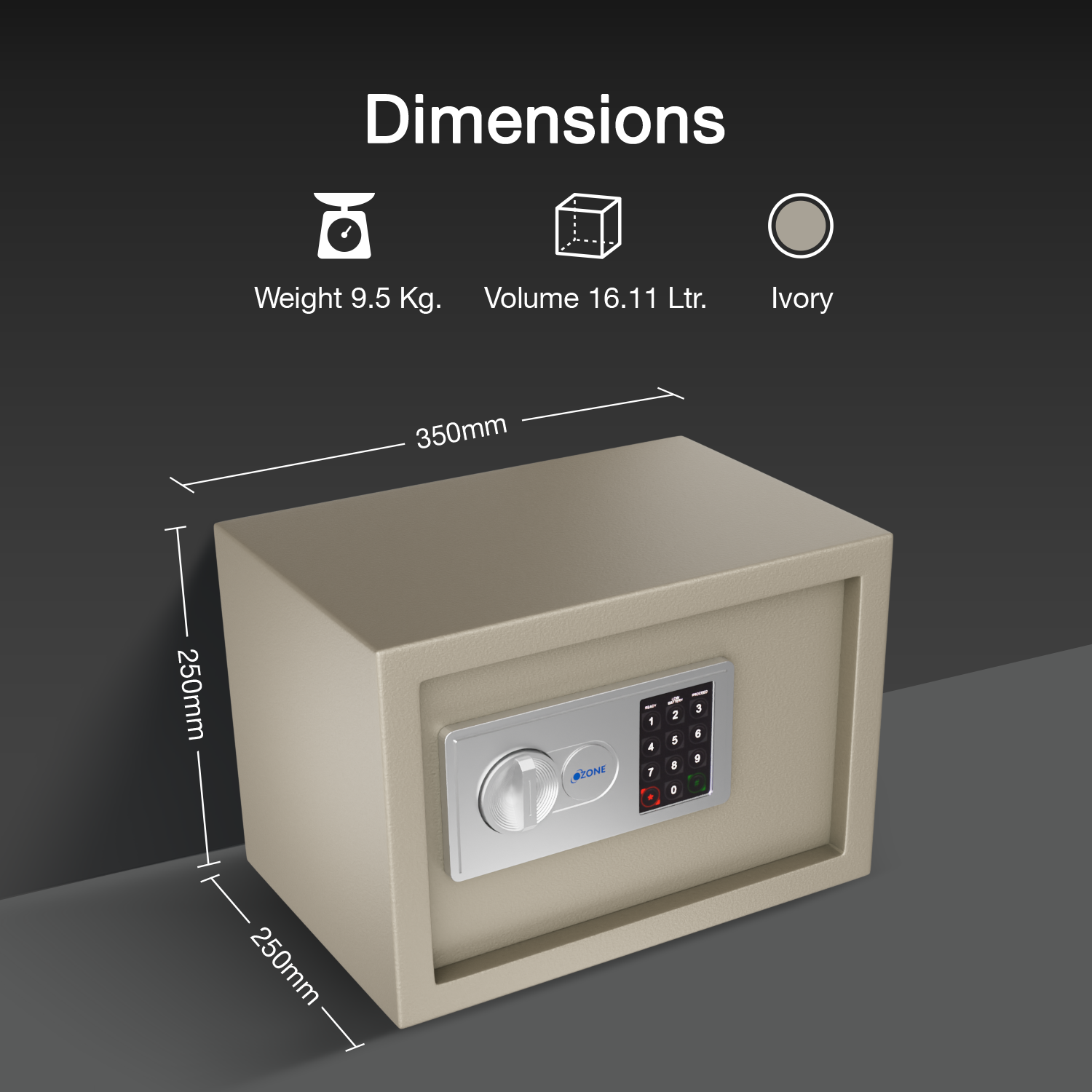 Ozone 16.11 Litres Digital Safe Locker for Home & Office – Digital Lock, 1-Way Unlocking (Password), Size: 250H x 350W x 250D mm, Weight: 9.5kg, 2-Year Warranty (White) - Ozone Group