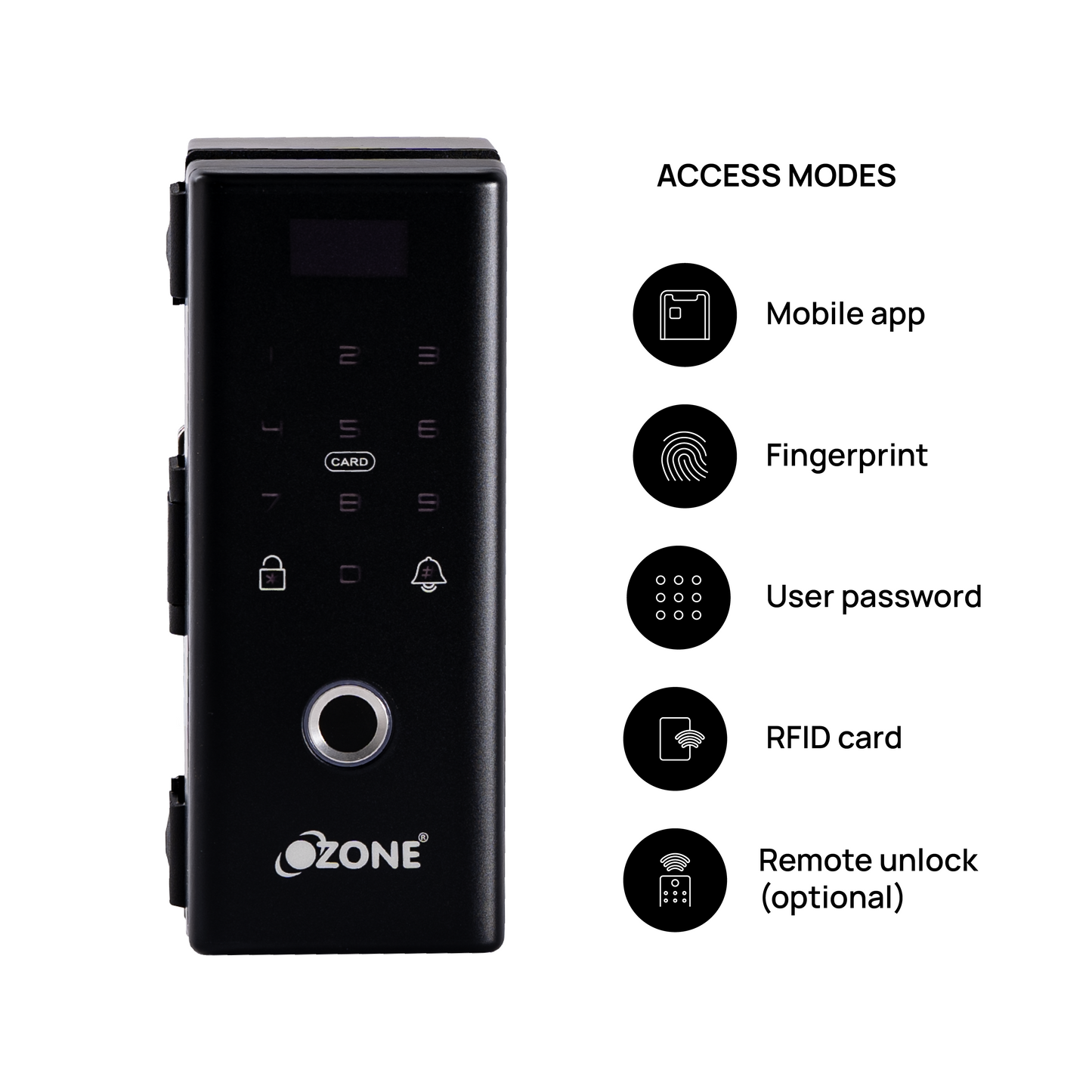 Ozone Glass Door Lock Wi-Fi Smart Lock with 4-way access | Door Thickness: 35-65 mm