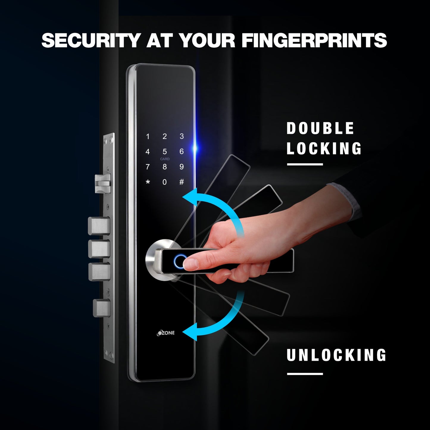 Ozone Narrow Style Smart Lock with 4-way access | Door Thickness: 35-60 mm